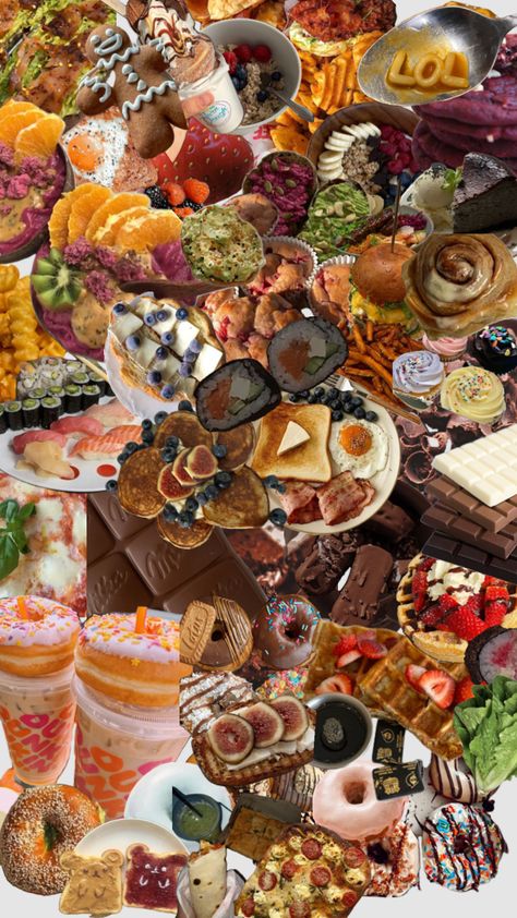 Food Magazine Collage, I Love Food Wallpaper, Food Collage Wallpaper, Food Collage Aesthetic, Recipe Collage, Food Wallpaper Aesthetic, Collage Food, Food Collage, Wallpaper Food