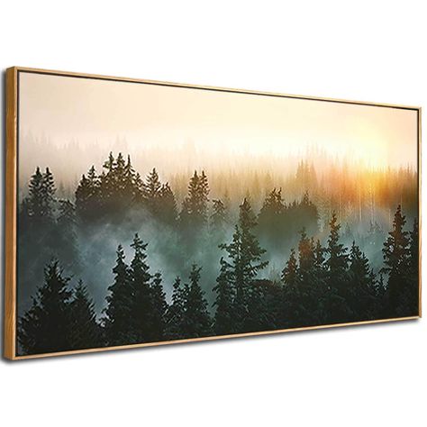 PRICES MAY VARY. Size and Package: Foggy forest canvas picture approx 30"x 60"; Suitable size makes it a great Landscape decor addition to your home. Easy to hang - All Signs Come With Pre-Installed Hooks. Framed Wall Art: Canvas on a sturdy frame; Large Painting includes mounting hardware. HD wall art decor prints.High quality polyester canvas. This Wall decoration is easy to clean and dust, and both UV and fade resistant. HD Print Canvas Wall Poster: Green Wall Art use High Definition modern c Wall Art In Landscape, Juniper Artwork Living Room, 2 Frame Forest Wall Art, Bedroom Wall Art Framed, Industrial Bedroom Artwork, Masculine Wall Art Nature, Wall Art Living Room Forest, Extra Large Mountain Wall Art, Wall Art Pictures Bedrooms