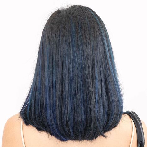 Blue Hair Highlights, Balayage Haircut, Hair Highlight, Dark Blue Hair, Balayage Ombre, Hair Buns, Blue Highlights, Brown Tone, Hair Do