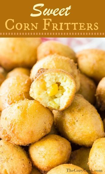 These sweet corn fritters are crisp and golden on the outside, and warm and soft on the inside. They taste like delicious balls of cornbread heaven! | The Cozy Cook | #corn #fritters #cornfritters #fried #appetizers #comfortfood #deepfried #southernrecipes #summerrecipes #barbeque Fried Corn Balls Recipe, Deep Fried Cornbread, Hush Puppies With Corn, Sweet Corn Fritters Recipe, Corn Hush Puppies Recipe, Corn Hush Puppies, Cornbread Fritters, Fried Appetizers, Easy Corn Casserole Recipe