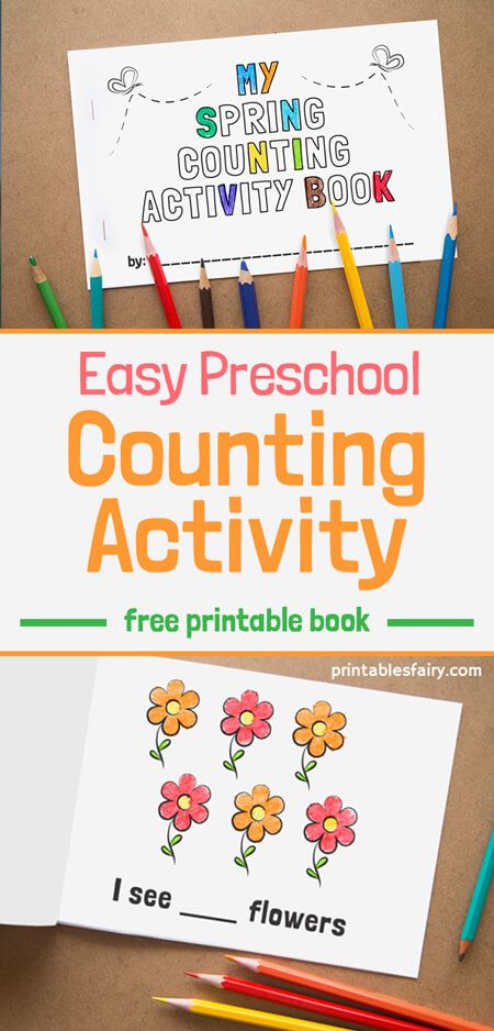 Easy Preschool Counting Activity with Free Printable Book #springactivities #countingactivities #preschoolactivities #mathforkids Spring Number Activities, Spring Preschool Activities Printable, Spring Counting Activities Preschool, Number Books Preschool Free Printable, Spring Literacy Activities Preschool, Spring Centers Preschool, Signs Of Spring Preschool Activities, Spring Printables Free Preschool, Preschool Spring Theme