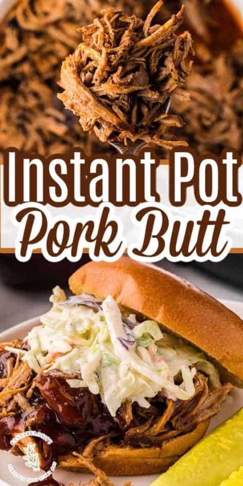 This Instant Pot pork butt recipe is so easy to make and so full of flavor, whether it's eaten alone with a fork, or on a bun for a bbq pork sandwich. Pork Butts In Instant Pot, Bbq Instant Pot, Instant Pot Pork Loin Recipe, Bbq Pork Shoulder, Instant Pot Pulled Pork Recipe, Instant Pot Pulled Pork, Pulled Pork Roast, Bbq Pork Sandwiches, Pressure Cooker Pork