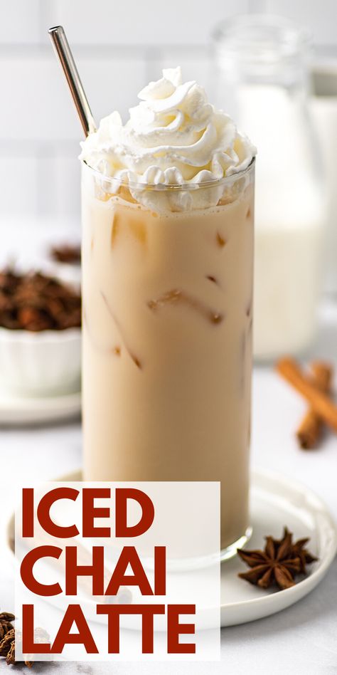 This quick and refreshing iced chai tea latte can be made with just 4 ingredients in about 5 minutes. Chai Tea Frappe, Chi Tea Latte Iced Starbucks, How To Make A Iced Chai Tea Latte, Iced Chia Recipe, Cold Beverages Recipes, Iced English Tea Latte, Iced Vanilla Chai Tea Latte Recipe, Chi Tea Latte Iced Starbucks Order, How To Make Chia Tea Latte