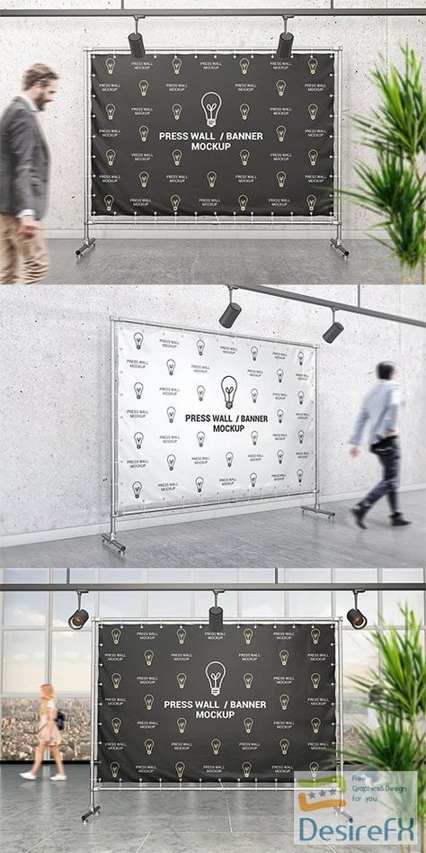 PSD Press Wall / Banner Mockup Event Design Branding, Press Wall, Exhibition Banners, Graphic Design Clothing, Outdoor Advertising Mockup, Banner Mockup, Mockup Wall, Best Photoshop Actions, Pop Up Banner