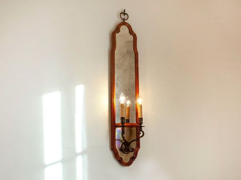 French Mirror with Sconce Gothic Art Nouveau Wood & Brass Lighting Whimsical Entryway, Mirror With Candles, Hobbit House Decor, Cece Core, Gothic Art Nouveau, Art Nouveau Home, Art Nouveau Lighting, Collage Pieces, Faux Candles