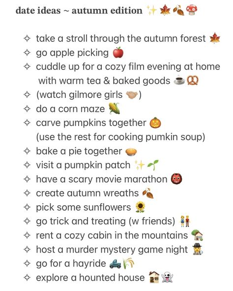 Pumpkin Date Ideas, Cute Date Ideas For Fall, Fall First Date Ideas, Date Diy Ideas, October Dates Ideas, Fall Dates For Couples Aesthetic, Fun Fall Dates, Date Plans Ideas, Zoom Date Ideas