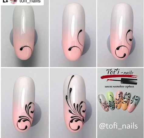 @natalia_vozna Nail Art Designs Lining, Nails Design Lines Ideas, Venzelia Nails Step By Step, Nail Art Swirls Design, Venzelia Nails, Inda Minta, Line Nail Art Designs, Ornaments Nails, Swirls Nail Art