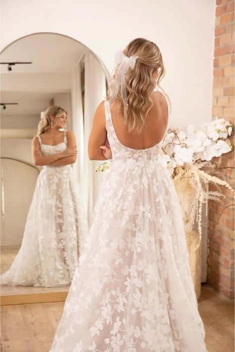 Wedding Dresses A Line V Neck, Rustic Modern Wedding Dress, Wedding Dresses For Hourglass Figures, Wedding Dresses For Tall Brides, Square Neck A Line Wedding Dress, Wedding Dresses Floral Lace, Square Neck Wedding Dresses, Midsize Wedding Dress, Mid Size Wedding Dresses