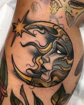 Traditional Moon Tattoo, Traditional Moon, Tattoo Sonne, Kunst Tattoos, Inspiration Tattoos, Sun Tattoos, Sun Tattoo, Neo Traditional, Dope Tattoos