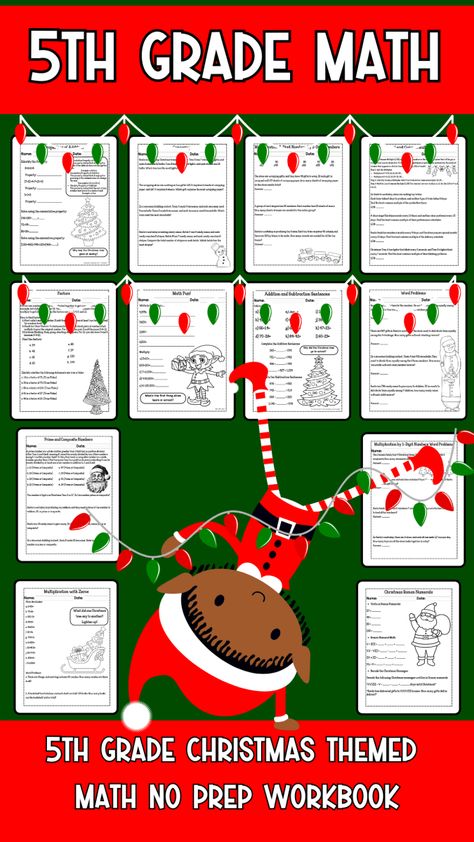 5th Grade No Prep Math Workbook With 20 Pages of Christmas Themed Math Practice Math Christmas Ornaments, Christmas Multiplication Worksheets, Free Printable Christmas Worksheets, Holiday Math Worksheets, Free Math Printables, Christmas Math Worksheets, Christmas Math Activities, Holiday Math, Christmas Worksheets