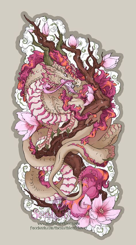 Wild Sakura Dragon stickers. Back Cover Up Tattoos For Women, China Dragon Tattoo, Sakura Dragon, Dragon Stickers, Tato Naga, Kunst Tattoos, Japanese Dragon Tattoos, Art Asiatique, Dragon Tattoo Designs