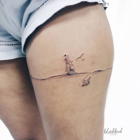 Dm Tattoo, Ocean Tattoo, Ocean Tattoos, Leg Tattoo Men, Real Tattoo, Great Tattoos, Birds Tattoo, Minimal Tattoo, Blackbird