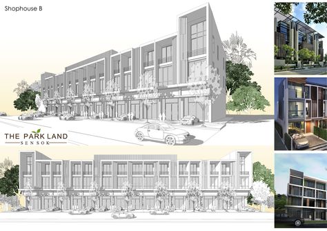 Shoplot Design, Flat House, Architecture Sketches, Urban Housing, Facade Architecture Design, Tropical House, Low Income, Property Development, Facade Architecture