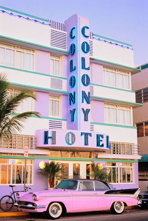 Colony Hotel Miami, Miami Hotel, The Colony Hotel, Miami Art Deco, Miami Hotels, Foto Langka, Pink Cadillac, South Beach Miami, Miami Art