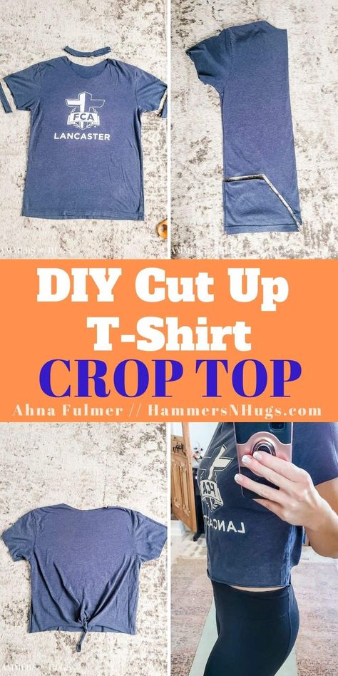 How To Rip Tshirts, How To Turn A Big Tshirt Into A Crop Top, Diy Loose Crop Top From T Shirt, Diy Cut Off Tee Shirt, Crop Top Tshirt Designs, Turn Old Tshirt Into Crop Top, Making A Tshirt Cute, Cut T-shirts, Cropping A Tshirt Diy