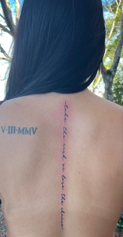 Spine Tattoo Quotes, Back Tattoo Women Spine, Back Tattoos Spine, Feminine Back Tattoos, Spinal Tattoo, Tattoos Cute, Basic Tattoos, Cursive Tattoos, Writing Tattoos