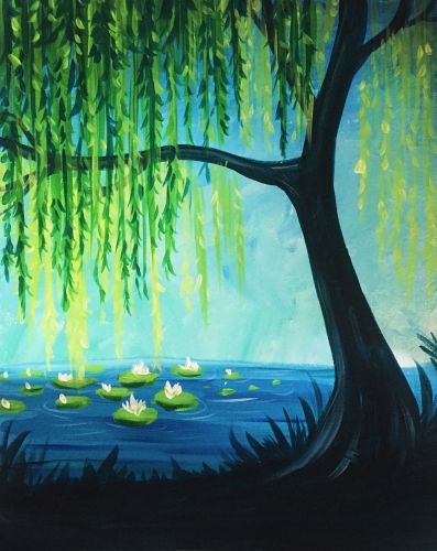 Boom Kunst, Weeping Willow Tree, Weeping Willow, Easy Canvas Painting, Canvas Painting Designs, 수채화 그림, Tree Drawing, Night Painting, Willow Tree