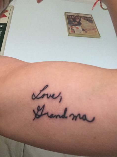 Tattoo Tribute To Grandma, Tattoos From Grandparents Writing, Grandparents Signature Tattoo, Tattoos For Women Meaningful Grandma, Small Remembrance Tattoos Simple Grandma, Tattoo Ideas About Grandma, Sentimental Tattoos Grandma, Cute Tattoos For Grandma, Tattoos To Remember Grandma