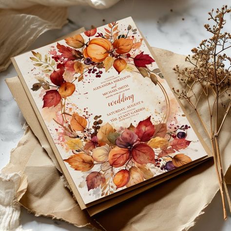 Boho Floral Pumpkin Scrip Wedding Invitation Pumpkin Wedding Invitations, Fall Wedding Invites, Autumn Wedding Invitations, Fall Invitations, Rustic Autumn Wedding, Art Nouveau Wedding Invitation, Art Nouveau Weddings, Rustic Wedding Invitations, Fall Wedding Diy