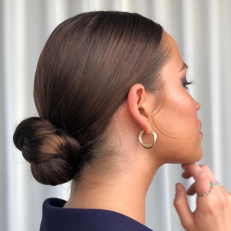 NAK Hair on Instagram: “Sleek and chic with this low bun via @sarahneillhair 💕💕 #hairstyles #hairinspo #brunettehair #updo #TheNAKCollective #NAKhair” Low Bun Wedding Hair, Hair In A Bun, Wedding Bun, Types Of Hair Extensions, Low Bun Hairstyles, Instagram Hairstyles, Sleek Bun, Slick Back, Low Bun