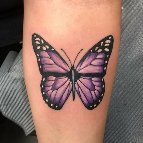 Purple Butterfly Tattoo Memorial, Butterfly Tattoo Purple, Tattoo Memorial, Purple Butterfly Tattoo, Purple Butterfly, Tattoo Inspo, All Tattoos, Butterfly Tattoo, Lotus Flower Tattoo