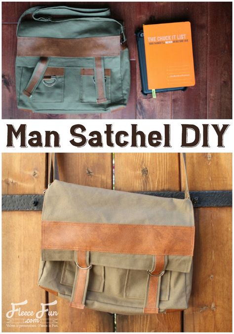 I love this How to make a Man Satchel DIY tutorial. It's the perfect handmade gift idea for this guy I know. I love all the faux leather trim too. Great clear DIY step by step sewing tutorial. Man Satchel, Messenger Bag Patterns, Men's Briefcase, Fleece Men, Diy Step, Mens Satchel, Diy Step By Step, Men Bracelets, Hobbies For Men