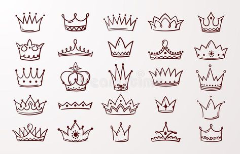 Hand drawn crown set. Sketch queen or king beauty doodle crowns. Vector vintage ink Jewel tiara isolated icons stock illustration Tiara Tattoo, Small Crown Tattoo, Crown Tattoos For Women, Bow Tattoo Designs, Crown Illustration, Crown Drawing, Crown Tattoo Design, Doodle Borders, Queen Tattoo