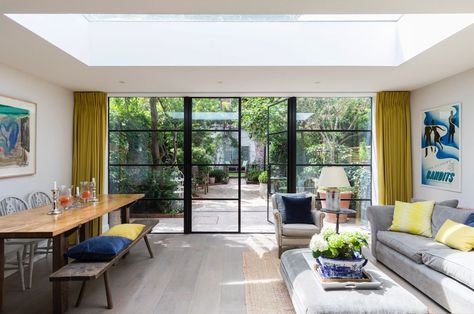 George Clarke talks windows (plus get a sneak peek inside his townhouse!) Crittal Doors With Curtains, Extension Inspiration, Lounge Diner, Door Treatments, Window Film Designs, George Clarke, Kitchen Extensions, Fresh Living Room, Crittal Windows