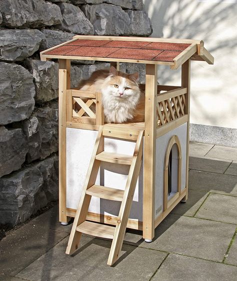 Katt Hus, Cardboard Cat House, Wooden Cat House, Cat Houses, Cat House Diy, Adventure Cat, Cat Towers, Relaxing Outdoors, Image Chat