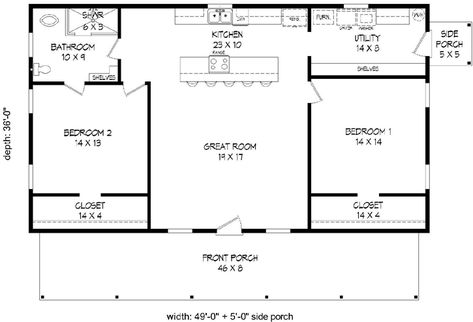 Main Floor Plan 2 Bedroom Floor Plans, Guest House Plans, Shed House Plans, Pool House Plans, 2 Bedroom House Plans, Cabin Floor Plans, Small House Floor Plans, Barndominium Floor Plans, Tiny House Floor Plans