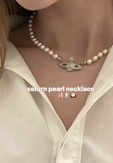 Saturn Pearl Necklace, Saturn Jewelry, Saturn Necklace, Aesthetic Necklace, Pretty Aesthetic, Digital Closet, Bracelets And Rings, Aesthetic Y2k, Necklace Necklace