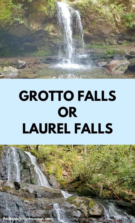 Grotto Falls vs Laurel Falls: Which waterfalls near Gatlinburg are more worth it?! ⛰🐻 TN Smoky Mountains travel blog - Flashpacking America Grotto Falls, Smoky Mountain Waterfalls, Gatlinburg Tennessee Vacation, Smokey Mountains Vacation, Smoky Mountains Tennessee, Mountains Vacation, Gatlinburg Vacation, Laurel Falls, Smoky Mountains Vacation