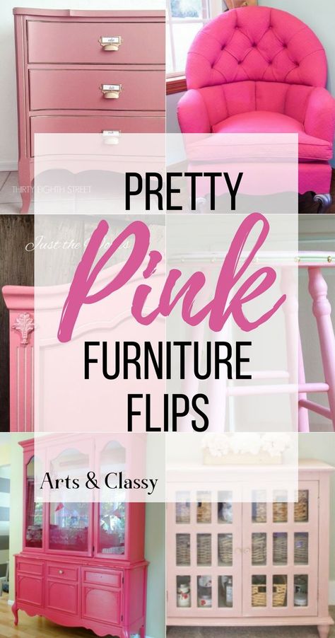 Pink Furniture Makeover, Color Palettes Pink, Pink Painted Dresser, Pink Color Palettes, Coral Painted Furniture, Pink Painted Furniture, Dresser Inspiration, Pink Dresser, Repurpose Furniture