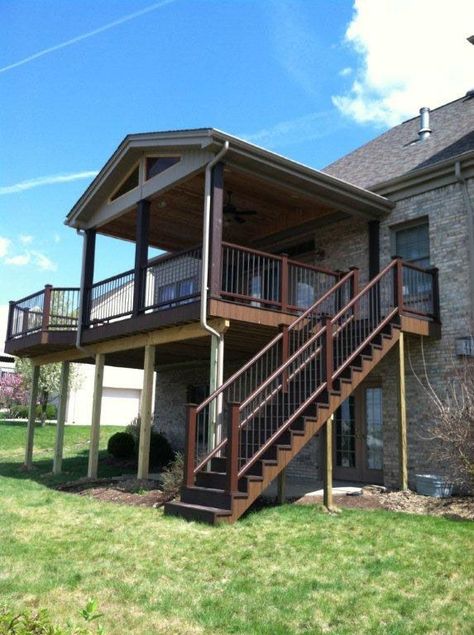 Create the design of your  Balconies or let BarndominiumFloorPlans provide models for you. You can have a choice with us. We construct Barndominium Floor Plans | Pole Barn House Plans | Metal Building Homes | Metal Barn Homes. Visit https://barndominiumfloorplans.com/ for more inquiries.  We love to hear from you. Elevated Back Porch Ideas, Second Story Deck With Roof, Elevated Deck, Balcony Screen, Freestanding Deck, Second Story Deck, Covered Patio Design, Screened Porch Designs, Screened Porches