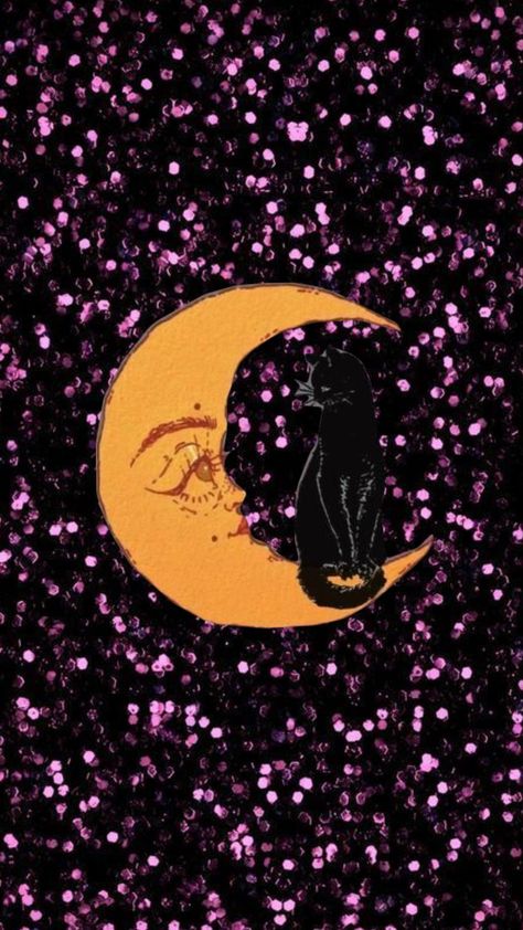 #moon #cats #glitter Halloween Glitter Wallpaper, Phone Wallpaper Glitter, Halloween Phone Wallpaper, Sparkly Halloween, Wallpaper Glitter, Glitter Halloween, Halloween Background, Spooky Szn, Glitter Wallpaper