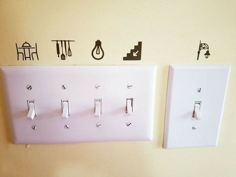 Funny Light Switch Decals, First Home Ideas Diy, Cool House Ideas, House Ideas On A Budget, Koti Diy, Home Improvement Ideas, Light Switches, Rental Decorating, Home Hacks