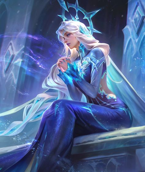 ArtStation - Mobile Legends: Bang Bang, JACK WANG Mobile Legends Bang Bang, Female Character Concept, Splash Art, Character Collection, Lol League Of Legends, Digital Painting Tutorials, Creative Artwork, Ice Queen, Winter Art