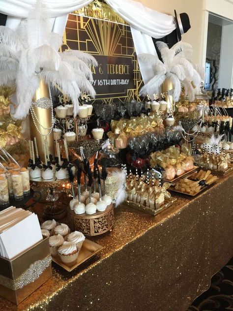 Great Gatsby Birthday Party Ideas | Photo 1 of 12 | Catch My Party Great Gatsby Birthday Party, Backyard Bonfire Party, Festa All Black, Gatsby Wedding Party, Great Gatsby Birthday, Great Gatsby Party Decorations, Roaring 20s Birthday Party, 1920 Party, Gatsby Birthday