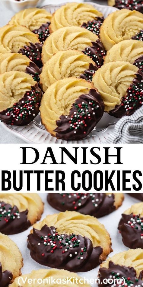 Christmas Danish Cookies, Half Dipped Cookies, Danish Cookies Recipe, Danish Butter Cookies Recipe, Homemade Danish, Brownie Cookie Recipe, Butter Cookie Recipe Easy, Danish Cookies, Baking Challenge