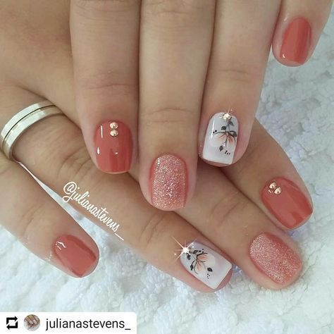 Uñas Con Flores Decoradas (12) Fall Gel Nails, Spring Nail Art, Cat Kuku, Orange Nails, Gel Nail Designs, Nail Designs Spring, Creative Nails, Nail Polishes, Nail Trends