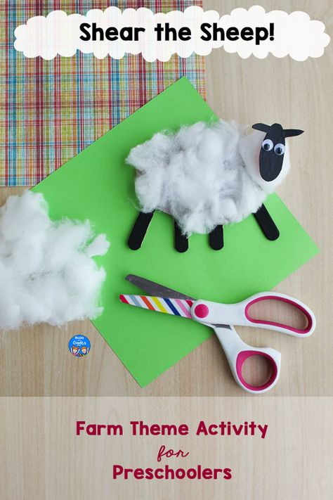 This preschool sheep craft is made so that kids can shear the "wool" off of it! Use this fun activity and related resources in your spring farm unit or any time you want an engaging fine motor activity. Early Years Farm Activities, Farm Unit For First Grade, Farm Activities For Two Year Olds, Farm Animals Lesson Plans Preschool, Prek Farm Animal Crafts, Farm Animal Activity Preschool, Old Mcdonald Preschool Activities, Baby Farm Animals Preschool Activities, Farm And Harvest Preschool