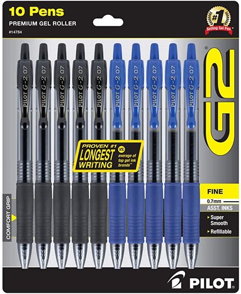 Amazon.com: PILOT G2 Premium gel Pens, Fine Point Gel Ink Pen, 0.7 mm, Refillable & Retractable Rolling Ball, 5 Black and 5 Blue pens (Bulk pack of 10 Pens) (14784) : Office Products Pilot G2 Pens, Roller Pen, Fine Point Pens, Pilot Pens, Gel Ink Pens, Writing Tasks, White Gel Pen, Pencil Writing, Writing Pens