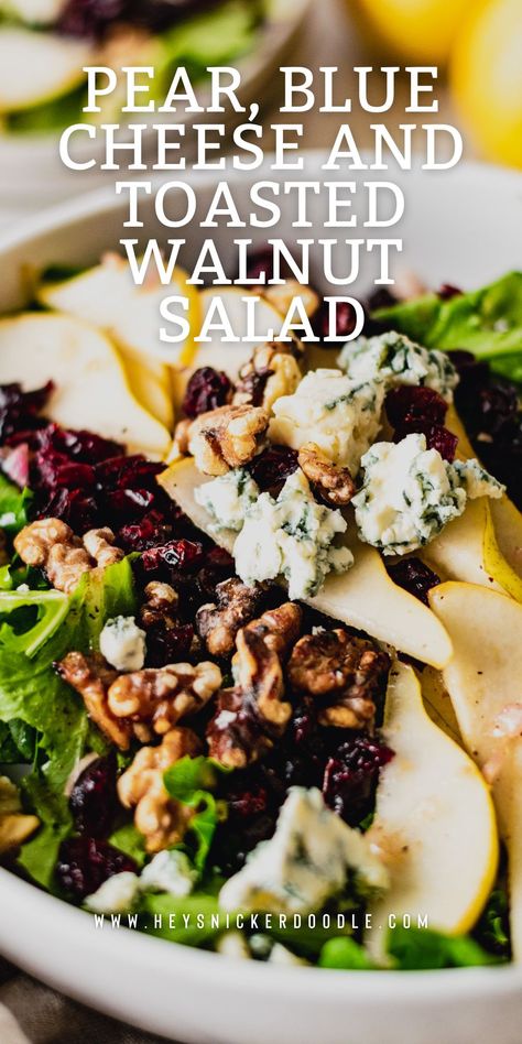 Carmelized Pear And Blue Cheese Salad, Toasted Walnuts For Salad, Baked Pears With Cranberries, Poach Pear Salad, Blue Cheese Spinach Salad, Roasted Pears With Blue Cheese, Canned Pear Salad Recipes, Blue Cheese Pear Salad, Salad Appetizer Recipes