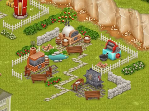 hay day inspo decorative farm bakery  sugar mill pie oven  cake oven Hay Day Whole Farm Design, Aesthetic Hay Day Farm Design, Hay Day Production Buildings, Hay Day Farms Designs, Hay Day Farm Layout Ideas, Aesthetic Hay Day Farm Layout, Cute Hay Day Farm Design, Hay Day Bakery Design, Hay Day Production Buildings Design