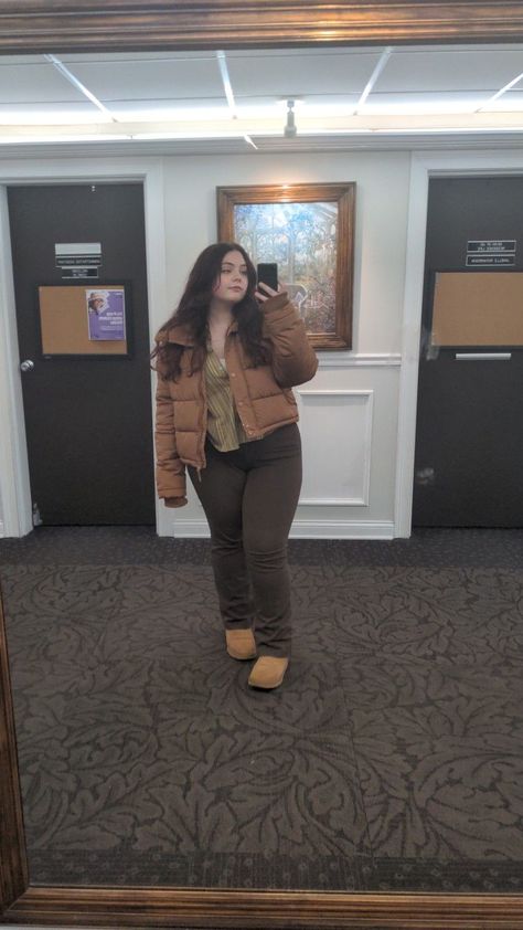 winter midsize outfits❄️ Plus Size Winter Outfits With Uggs, Plus Size Ugg Boots Outfit, Winter Midsize Outfits, Turtleneck Necklace, Skirt Outfits Plus Size, Midsize Fits, Midi Skirt Boots, Cargo Skirt Outfit, Corduroy Puffer Jacket