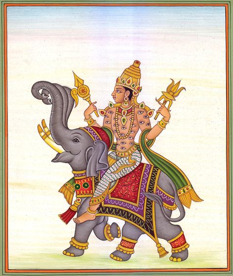 Indra the God of Weather and War Indra Hindu God, Indra Dev Art, Lord Indra God, Indra God, Indra Dev, Lord Indra, Tanjore Painting, Hindu Mythology, Indian Folk Art