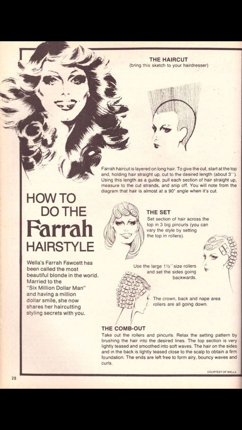 1970s Hairstyles For Long Hair, Farrah Fawcett Haircut, 70s Haircuts, 1970s Hairstyles, Vintage Hairstyles Tutorial, Performance Hairstyles, 70s Hair, Hair Patterns, Pin Up Hair