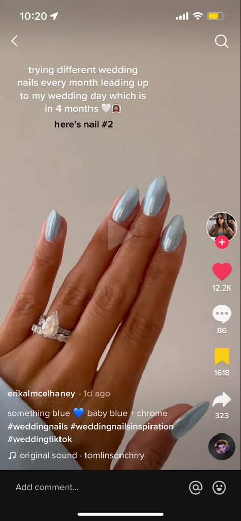 Blue Nails Bride, Bridal Pedicure Toenails Something Blue, Fun Engagement Nails Ideas, Something Blue Wedding Nails For Bride, Bright Engagement Nails, Something Blue Pedicure, Bridal Nails Something Blue, Beach Bridal Nails, Something Blue Bridal Nails