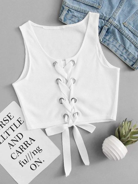 Lace Up Crop Top, Women's Vests, Pakaian Feminin, Diy Vetement, Casual Tanks, Trendy Fashion Tops, Mode Kpop, Ropa Diy, Crop Top Outfits