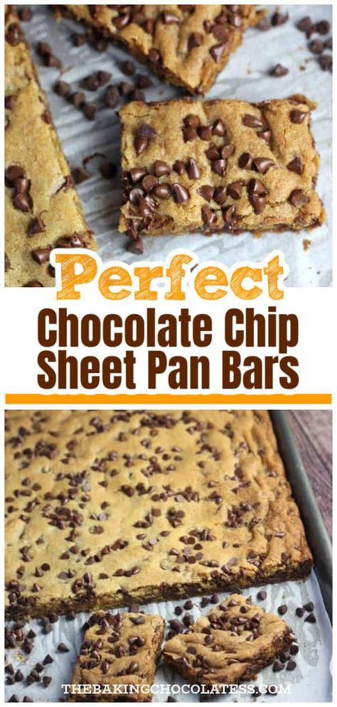 Perfect Chocolate Chip Cookie Bars Chocolate Chip Sheet Cookie, The Best Chocolate Chip Cookie Bars, Recipes Using Semi Sweet Chocolate Chips, Chocolate Chip Pan Cookies Bar Recipes, Chocolate Chip Bars Recipes Toll House, Chocolate Chunk Cookie Bars, Chocolate Chip Cookie Sheet Pan, Chocolate Cookie Bars Recipe, Sheet Pan Chocolate Chip Cookies